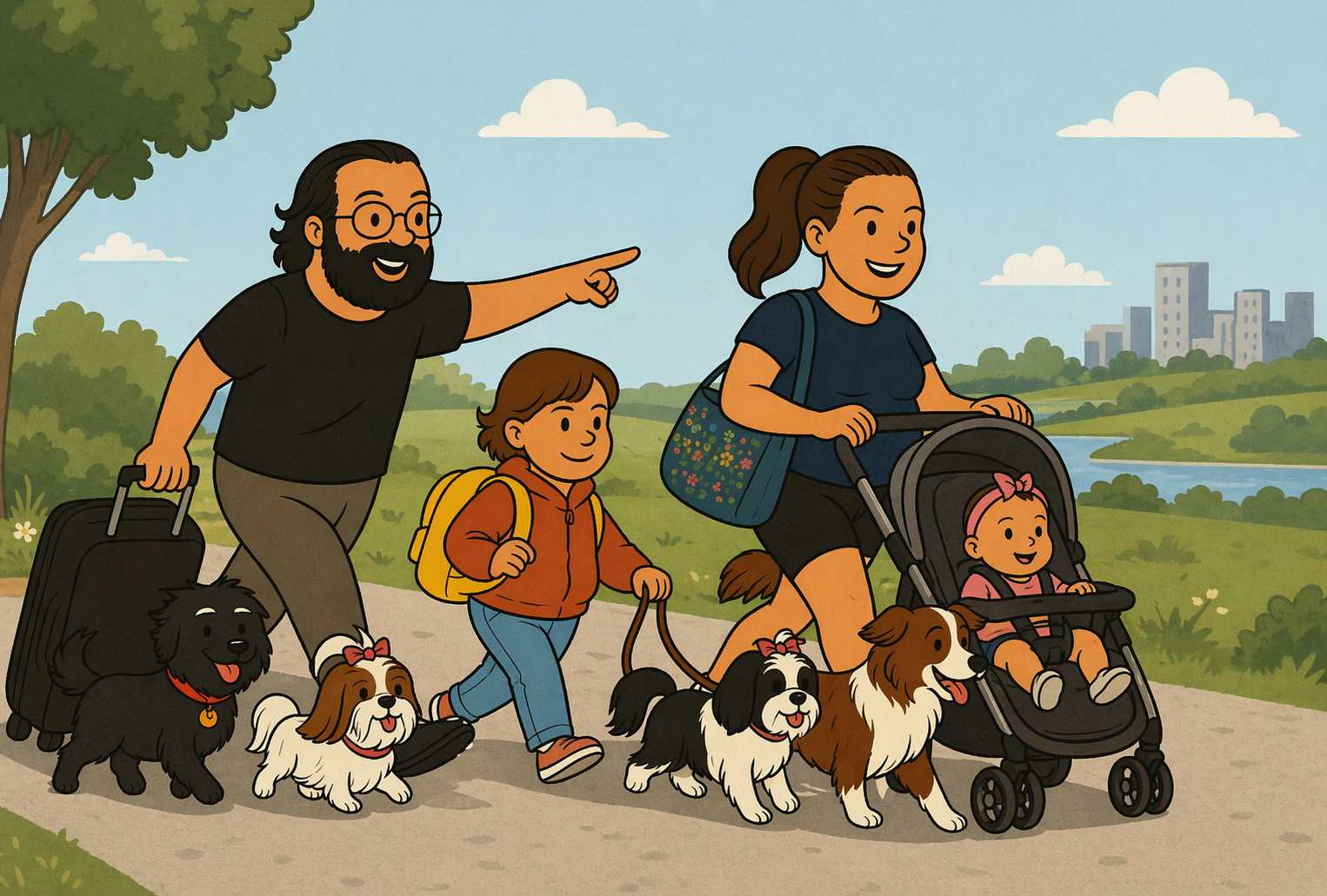 Caminhada com as crianças e os pets