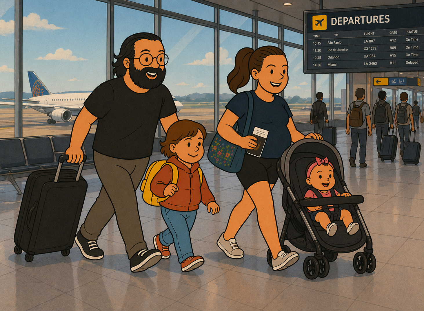 Família no aeroporto
